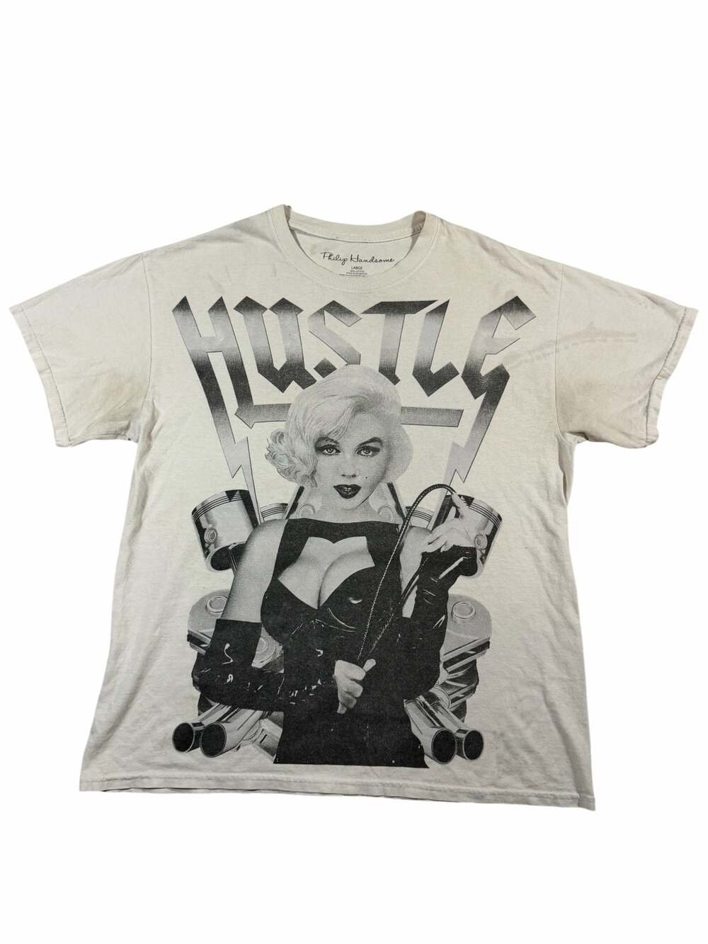 Hustle Worldwide Grind Tour Graphic T Shirt Large Biker Pin Up Double Sided